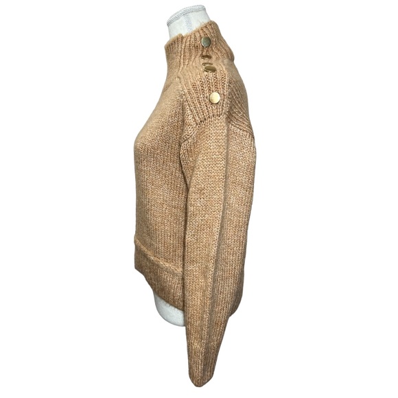 NWT Topshop tan amber funnel mock neck button shoulder fuzzy chunky sweater XS - Picture 3 of 15